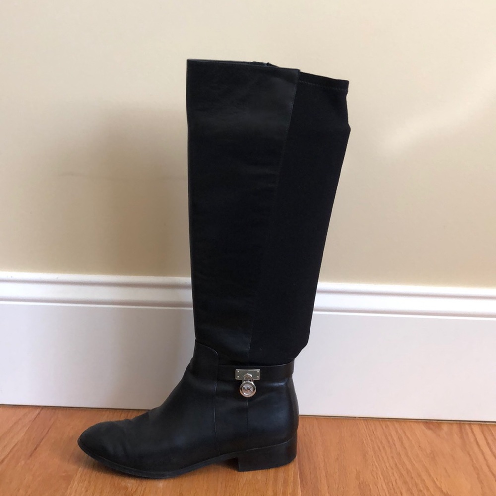 Michael Kors black leather boots, calf with black fabric, very good condition